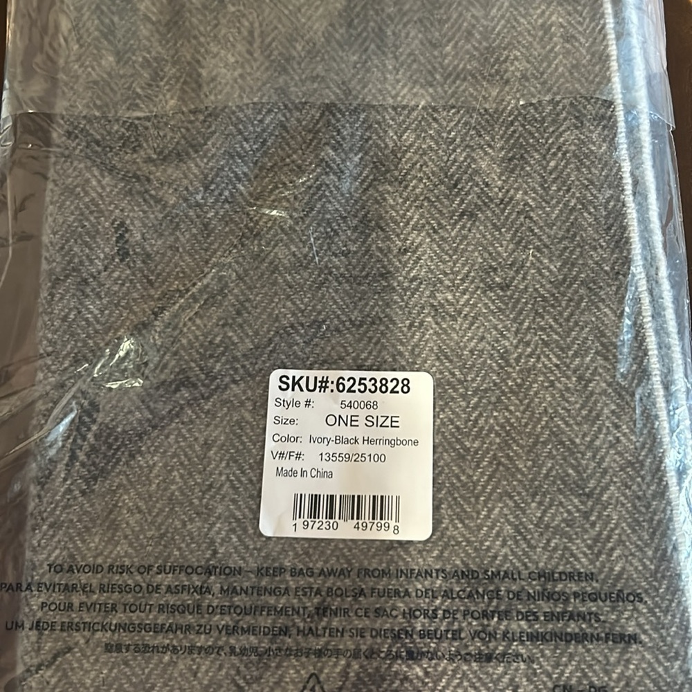 Lands' End CashTouch Pattern Winter Scarf - Ivory/Black Herringbone - Picture 3 of 3
